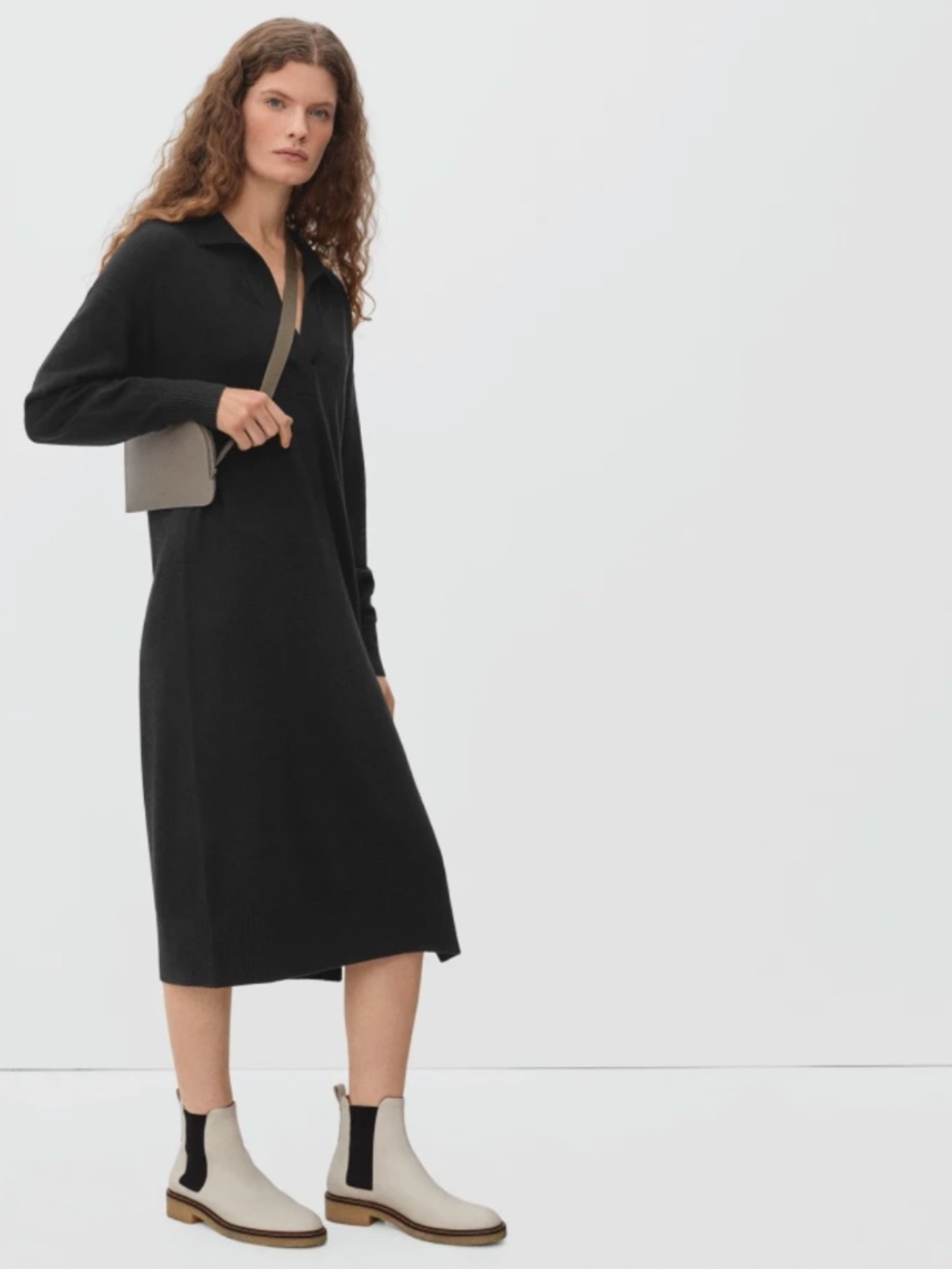 NWT EVERLANE CASHMERE POLO DRESS - XXS Black